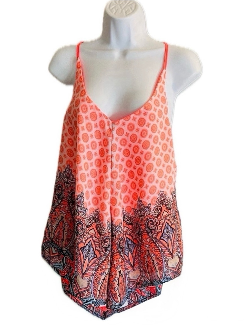HeartSoul Coral Paisley Border Spaghetti Strap Cami